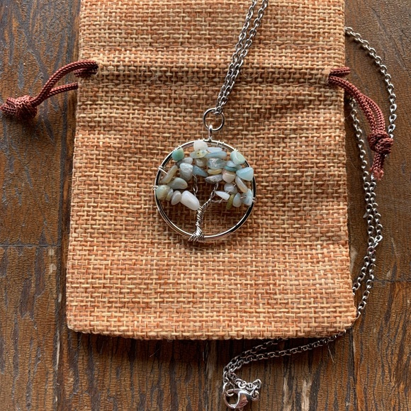 Amazonite Necklace Tree Of Life Necklace Amazonite Pendant Wire Wrapped Necklace - Picture 1 of 3